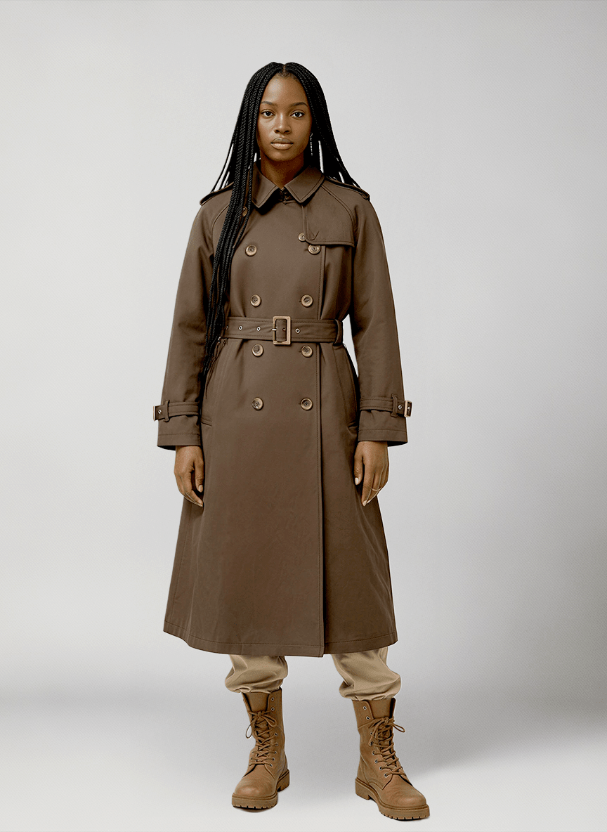 Mäntel Trenchcoat Damen Dunkelbraun Damen Trenchcoat Lang Braun Aus Baumwolle Regular Fit – Holmes Trench