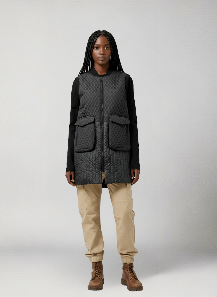 Gilet lungo comfort fit donna mezza stagione Wallace vest fronte 