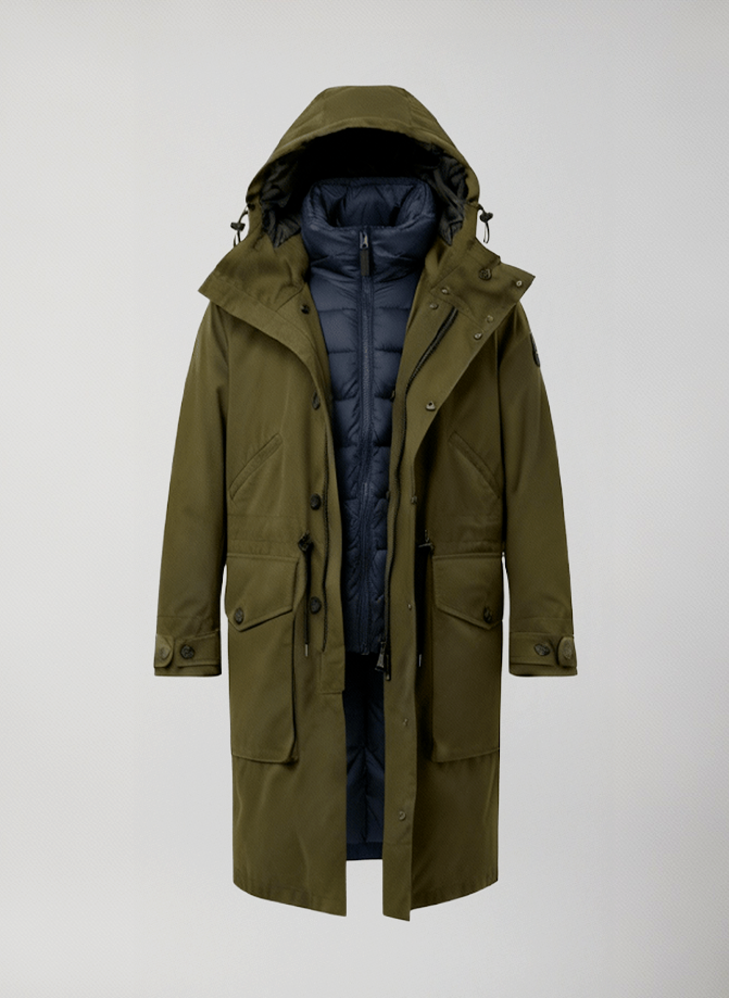 Parka 3-in-1 Uomo in Cotone con Piumino Staccabile #Military Green+Black - Military Green+Black