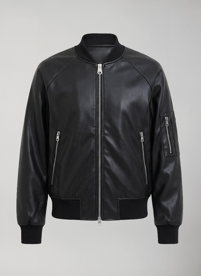 bomber donna finta pelle mezza stagione  #Black - Black