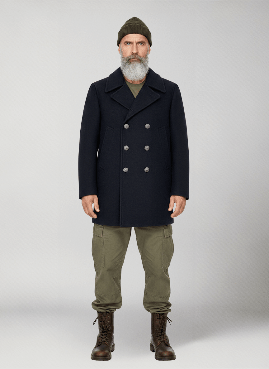 Peacoat Jacket Uomo Doppiopetto con Bottoni in Metallo Frontale completo 