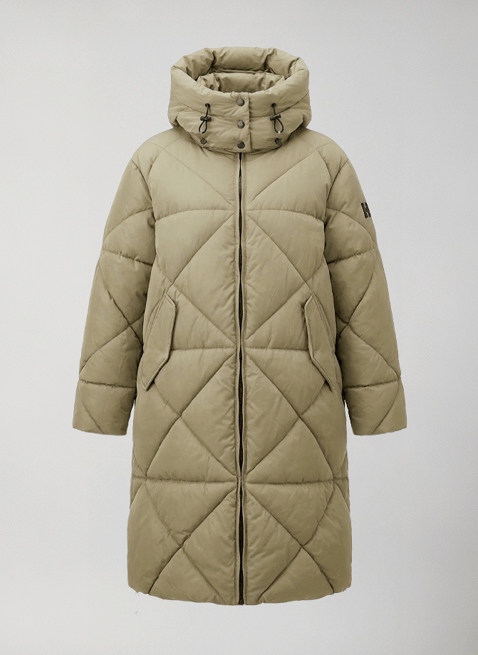 Cortina - Long Down Coat #Green/Beige - Green/Beige