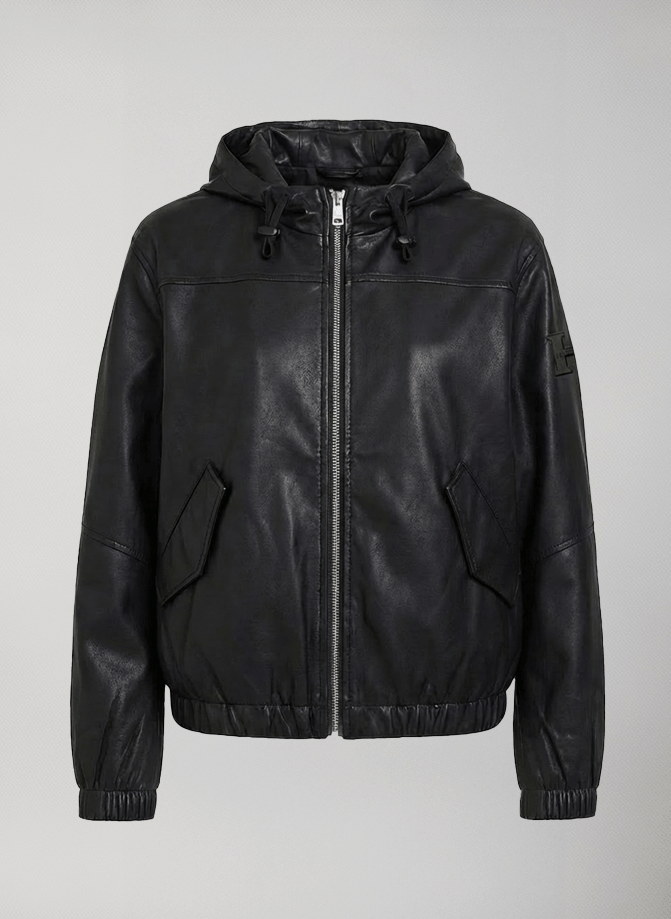 giacca corta mezza stagione donna finta pelle evelyn jacket #Black - Black