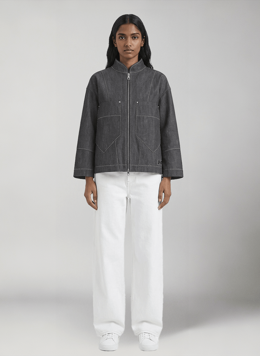 giacca mezza stagione grigia donna marbella jacket modella fronte 