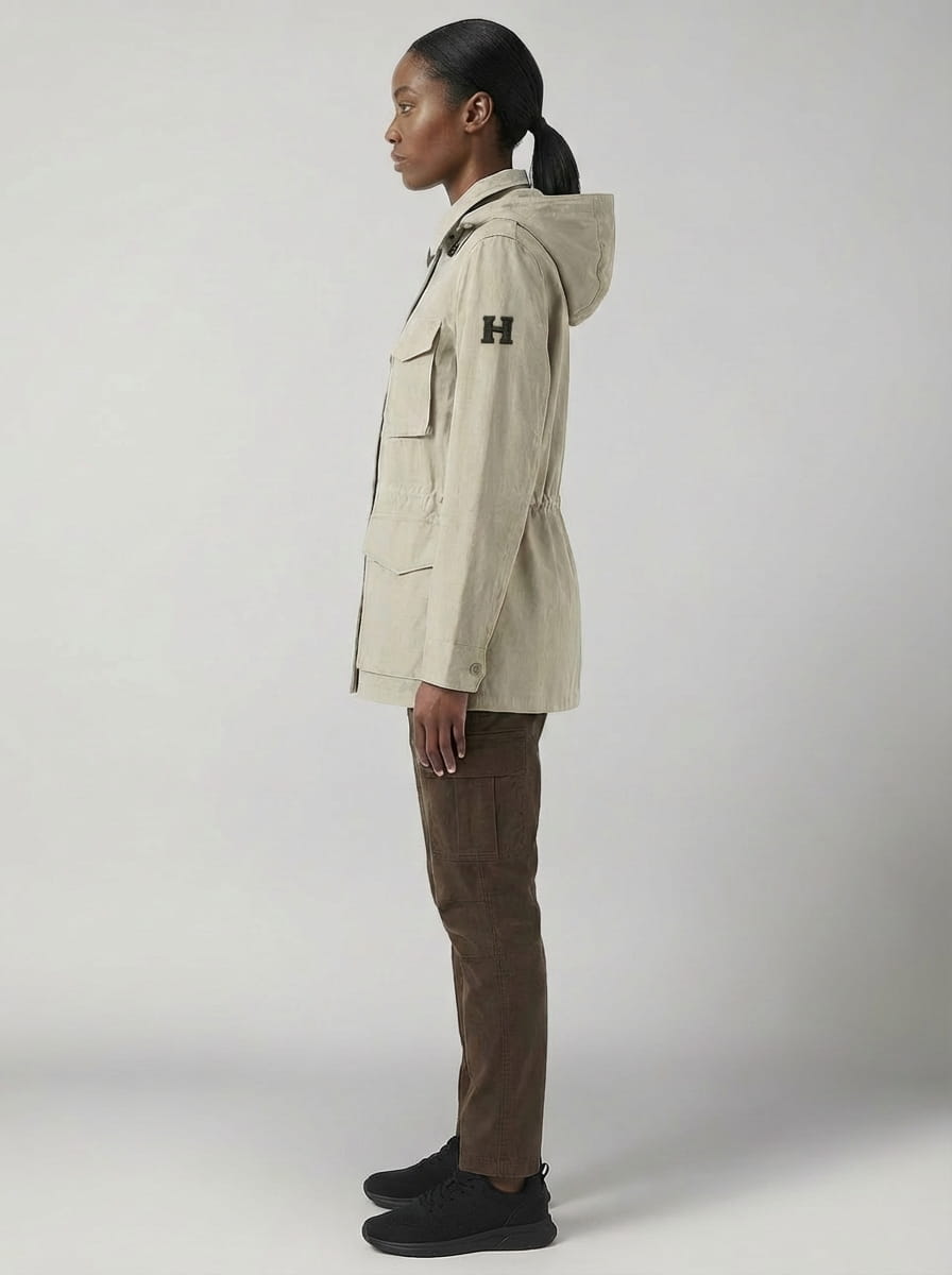 giacca regular donna beige mezza stagione aron field jacket modella lato 